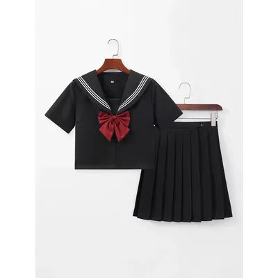 Schwarzer Drei-Buch-JK mit Fliege, Cosplay-Uniform, Matrosenanzug, Schulbedarf-Feeling-Set, JK-Rock, Faltenrock Image