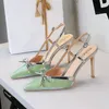 Seide Satin Schmetterling Knoten Spitz Zurück One-Strap Sandalen High Heels 9 CM Elegante Sexy Gummi Sohle Schuhe alias De Mujer 7