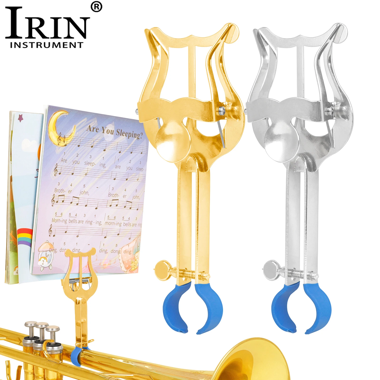 IRIN Trompeten-Notenständer, Trompete, Posaune, marschierender Notenständer, Metallrohr, Messing, Instrumentenzubehör, professionelles Trompetenteil Image