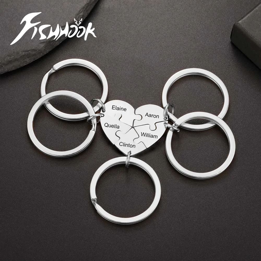Herz benutzerdefinierte Schlüsselanhänger Name personalisierte Puzzle Familie Kind Mutter Bruder Kind Geschenk für Frauen Männer Paar Edelstahl Schmuck Image