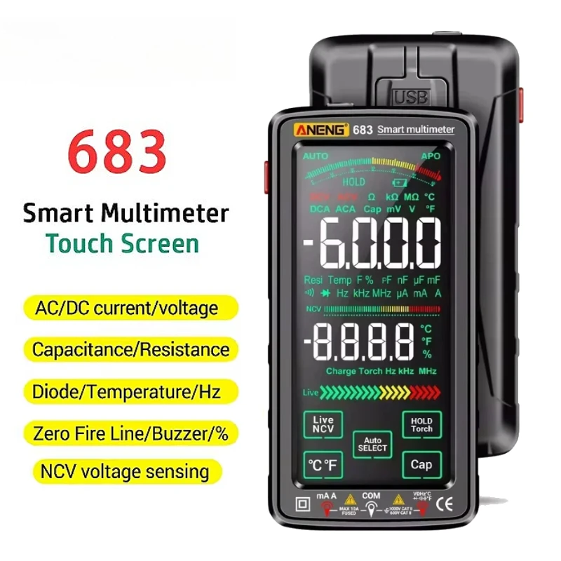 ANENG 683 6000 Counts Professionelles Multimeter AC/DC Spannungstest Strom Amperemeter Smart Touch Screen Multimeter NCV Diodentest Image