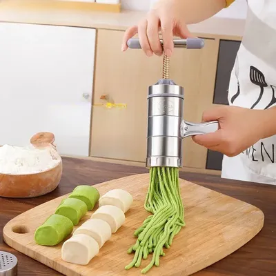 1pcs Stainless Steel Manual Noodle Maker Press Machine for Home Use Pasta Dough Roller with 2 Moulds Kitchen Tool
