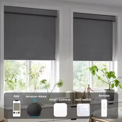 Customized Blinds Square Cassette Cover Fabric100% Blackout Connect Intelligent Device Motorized Roller Blinds For Home Windows