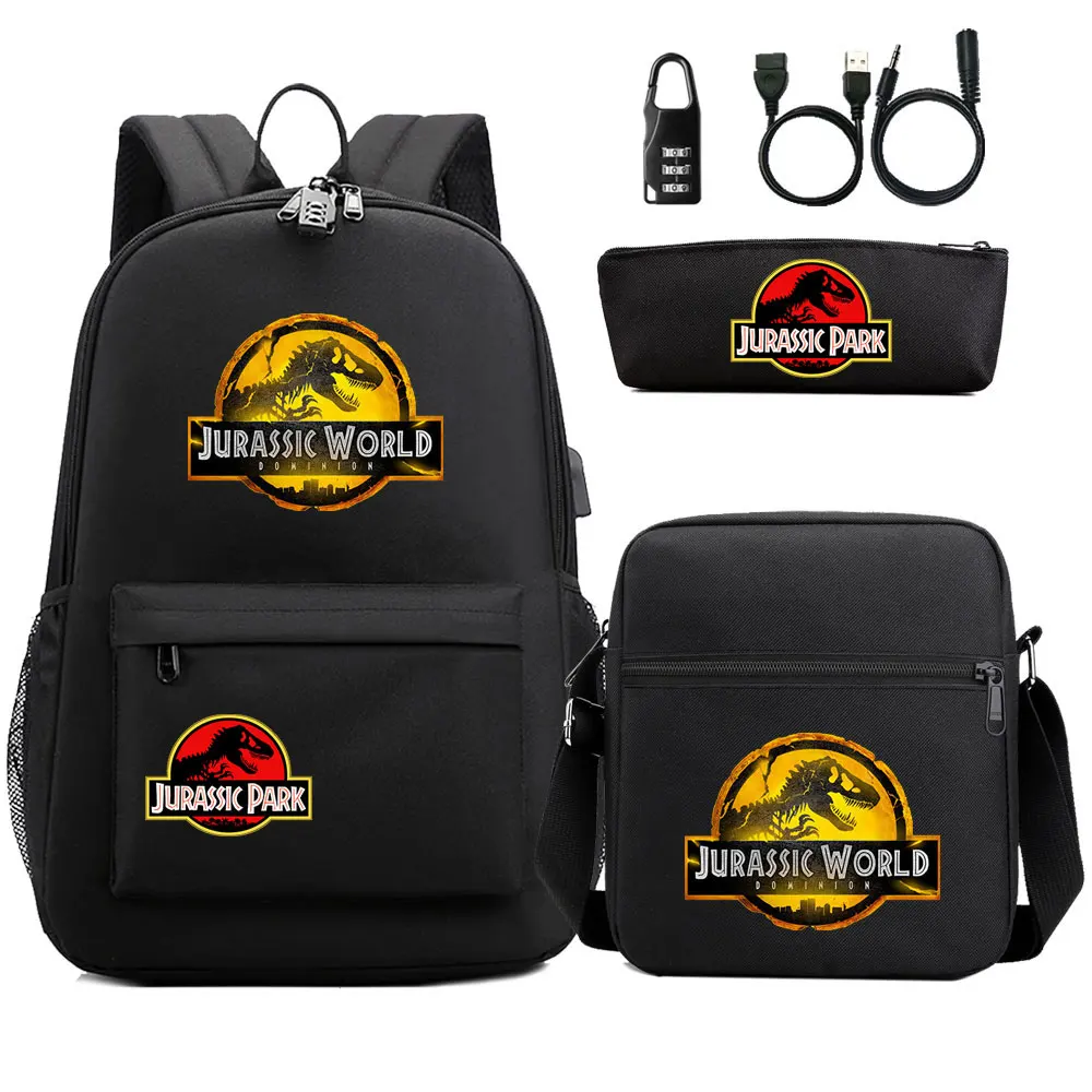 Sac à Dos de Voyage avec Serrure Antivol USB pour Garçon et Fille, Cartable pour Livre d'École pour Enfants, Sac à Stylo, 3 Pièces