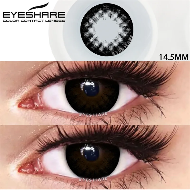 EYESHARE 1 Paar schwarze Linsen, farbige Kontaktlinsen für Augen, große Augenlinsen, graue Linsen für Schüler, natürliche Optik, farbige Jahreslinse Image