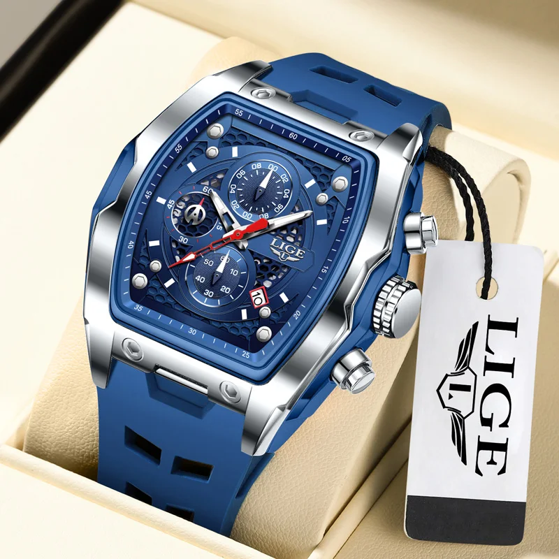 LIGE Top Marke Luxus Quadrat Quarz Uhren für Männer Mode Lässig Sport 30M Wasserdicht Mann Uhr Auto Datum Militär chronograph Image