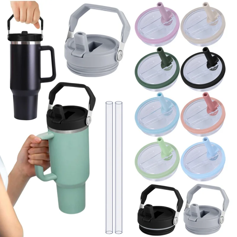 40oz Tumbler Flip Stroh deckel Ersatz fit für Tasse auslaufs icher sprüh fest Tumbler Splash Top mit Griff wieder verwendbare Becher abdeckung Image