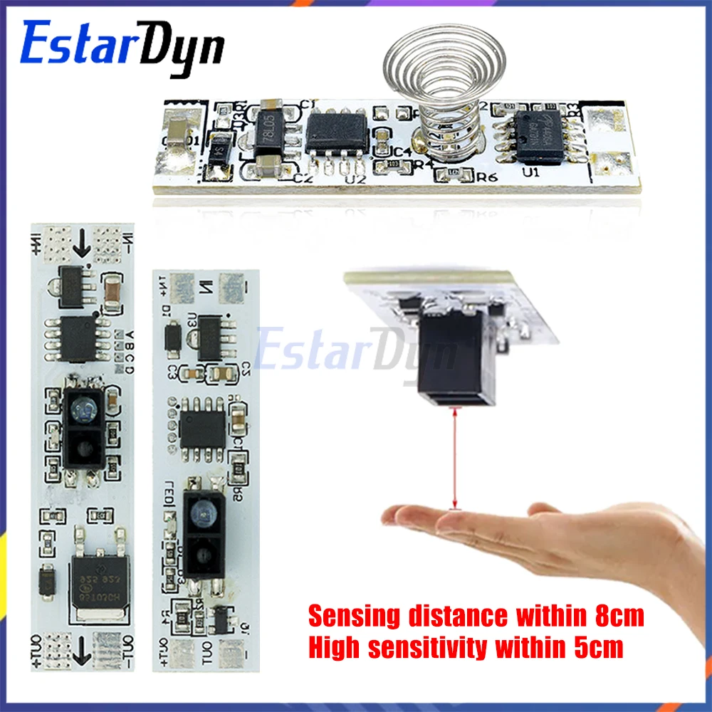Intelligentes Gesten-Induktionsschaltermodul, 5 V-12 V-24 V, 72 W, max. für Schrank, Kleiderschrank, Schuhschrank, LED-Leuchten, berührungslose Steuerung