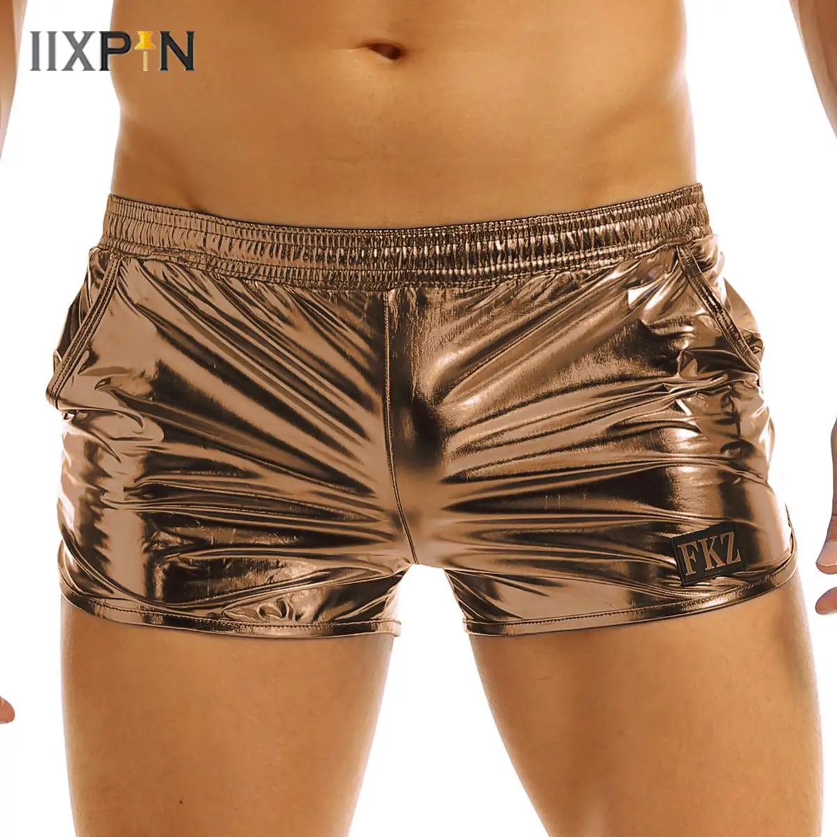 Holografische Herren-Boxershorts mit niedrigem Bund, glänzende metallische elastische Bund-Booty-Shorts, Nachtparty, Performance, Clubwear, Badehose Image
