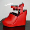 LAIGZEM Frauen Sandalen 13 CM-14,5 CM Plattform Keile Ankle Strap Pumps Höhe Erhöhen Party Prom Damen Schuhe Frau große Größe 42 47