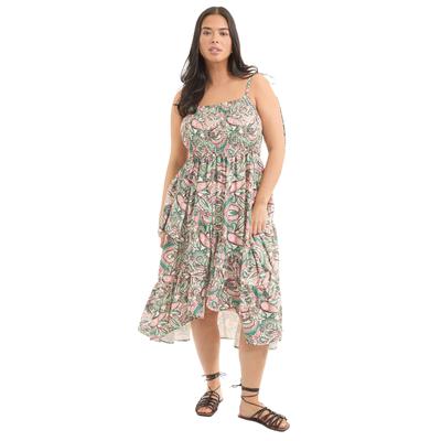 Plus Size Women's Tiered Smocked Midi Dress by June & Vie in Paisley Pink (Size 26 W)