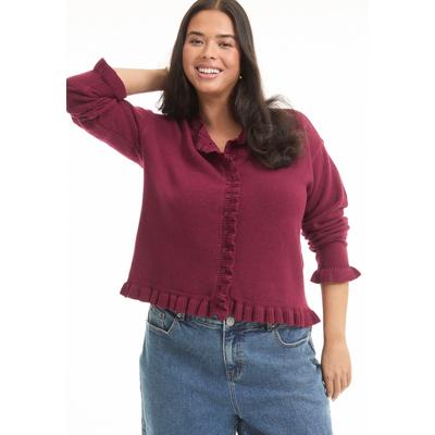 Plus Size Women's Ruffle Hem Buttoned Sweater by June+Vie in Zinfandel (Size 26/28)