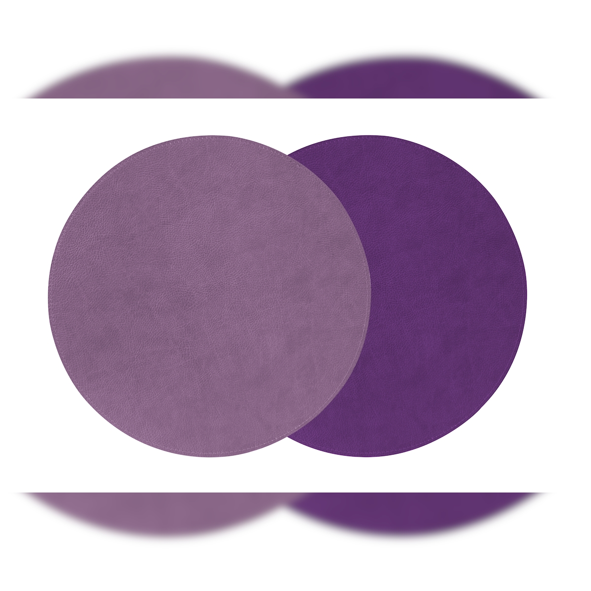 Stil Casa, Set von 12 zweifarbigen Untersetzern, genähtes Polyurethan, Ø 30 cm, Dollar-Oberfläche in lila/violett. Image