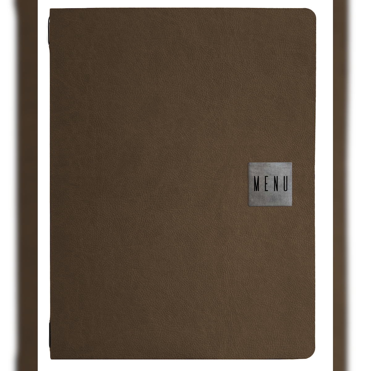 Stil Casa, Set 12 Speisekartenhalter A4, Polyurethan, 24,3x31,6 cm, 3 Innenhüllen, Gummiband, Farbe Braun. Image