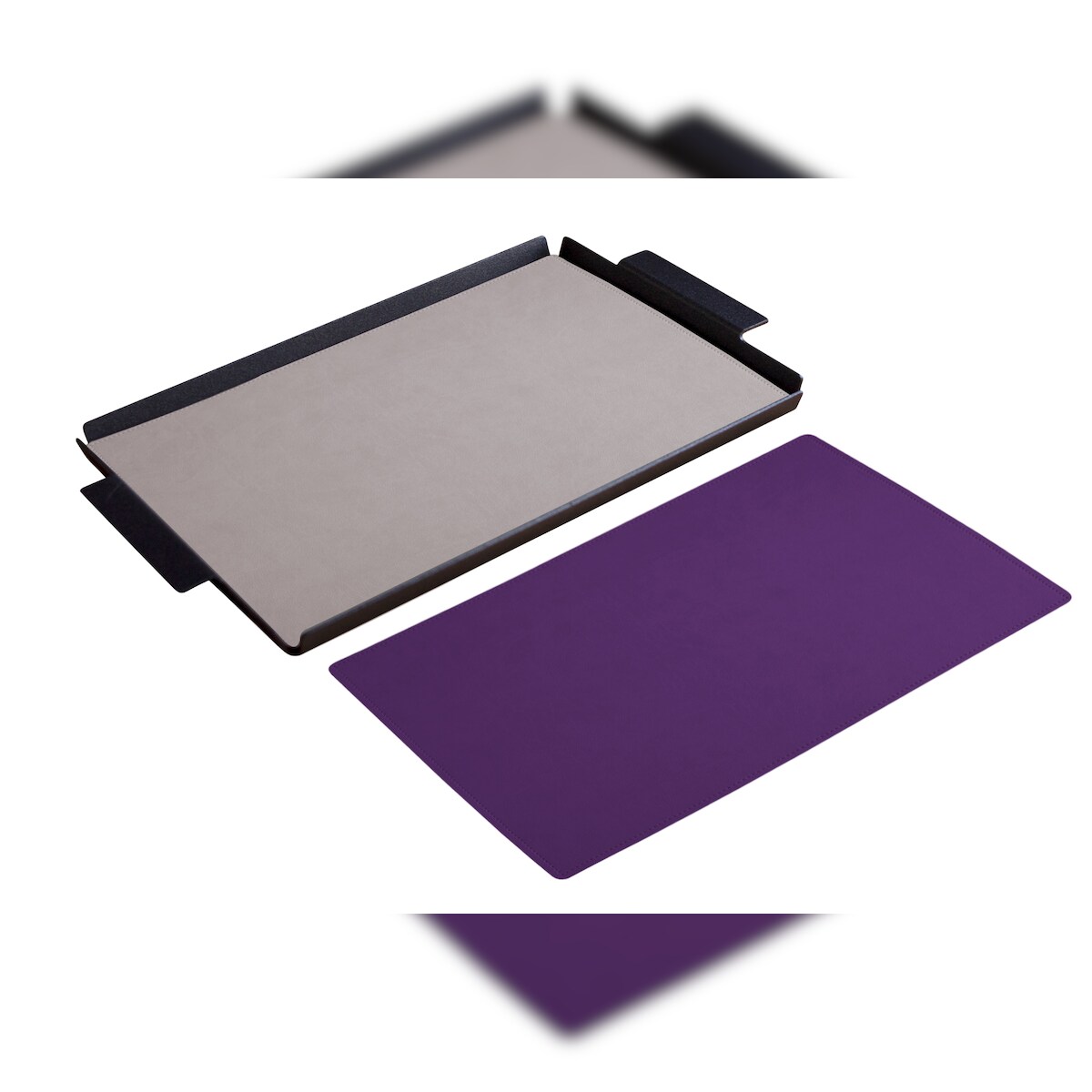 Stil Casa, Set mit 6 Serviertabletts, schwarz lackiertes Aluminium, Deckel aus genähtem, laminiertem Polyurethan, 45x65xh. 0,2 cm, Farbe lila/rosa. Image