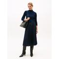 A-Linien-Kleid TOMMY HILFIGER "SLIM 5X2 RIB MIX MIDI DRS", Damen, Gr. XL (42), N-Gr, blau (schwarz night navy), Web, Obermaterial: 95% Viskose, 5% Elasthan, unifarben, casual, figurbetont wadenlang, Langarm, Kleider