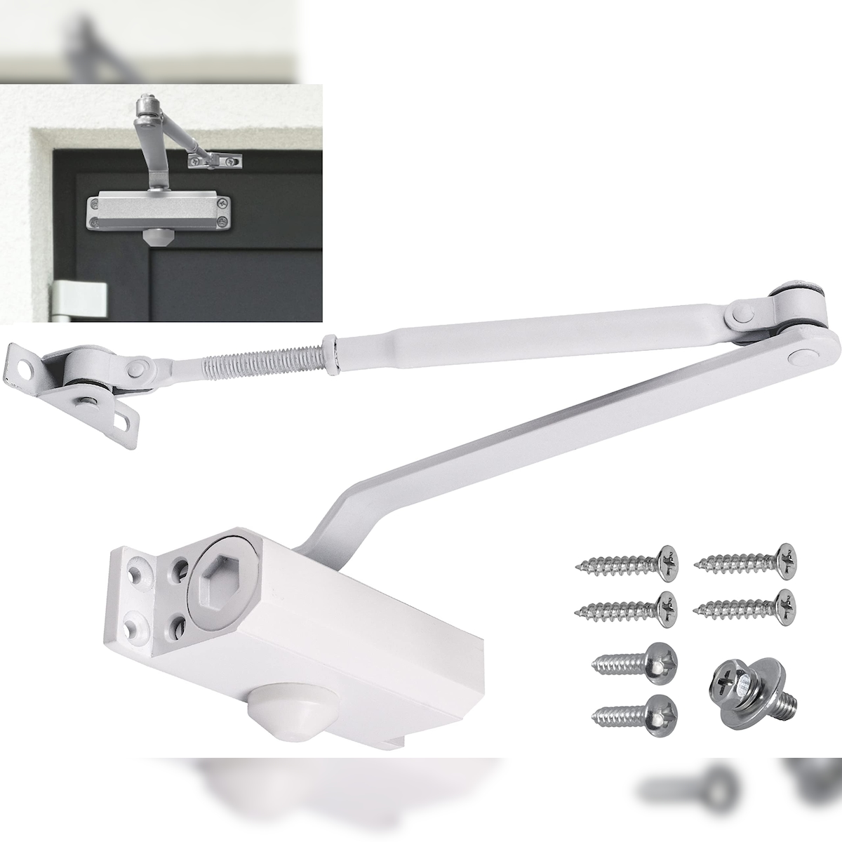 ID Dinkel Türschließer Hydraulischer Torschließer Tür Tor SELBSTSCHLIEßER einstellbar MINI 15-30kg WEISS Image