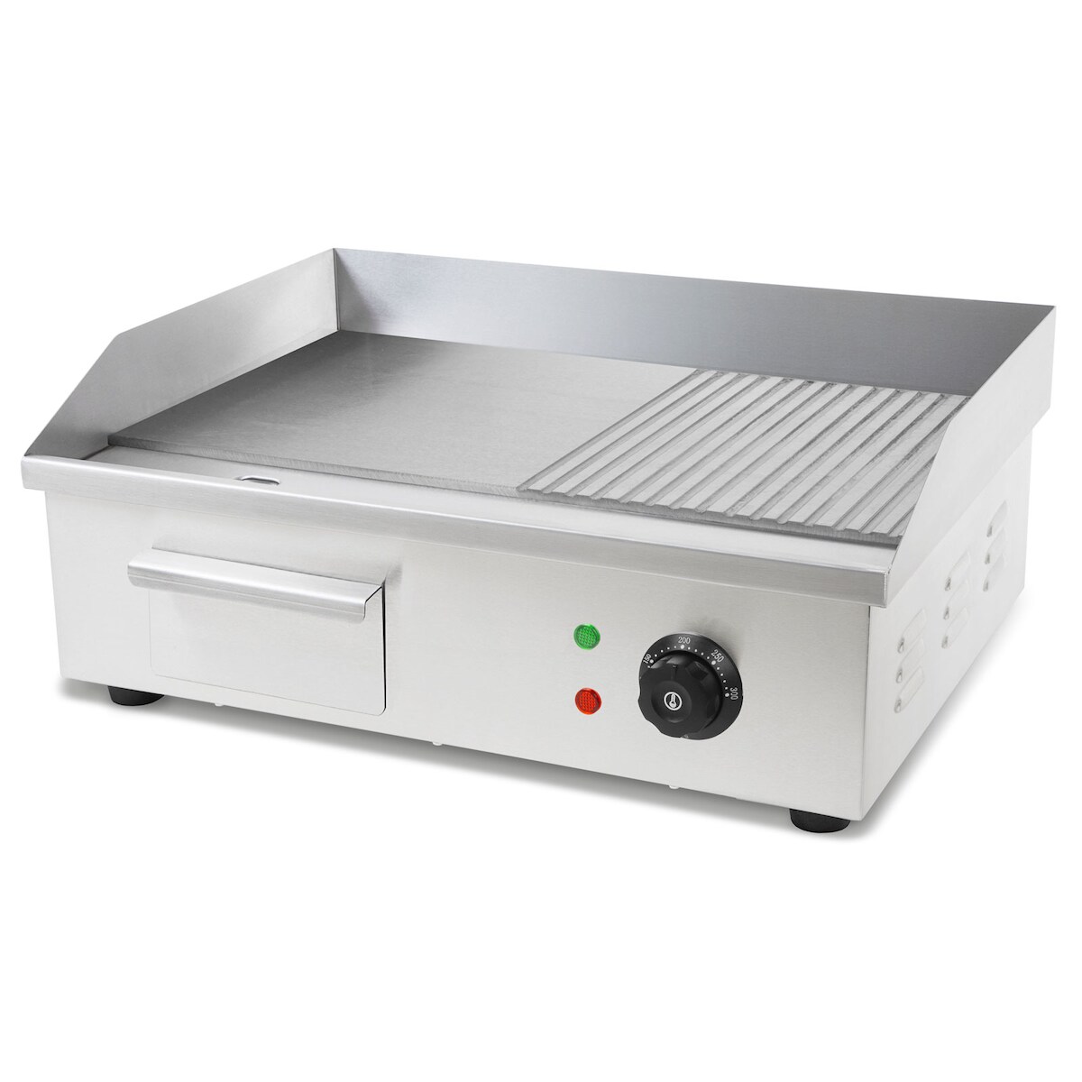 VERTES Grillplatte Bratplatte Plancha Grill Elektrisch 3000W aus Edelstahl Grillfläche Glatt & Mit Rillen 55x35cm, Thermostat, Temperatur 50-300°C Image