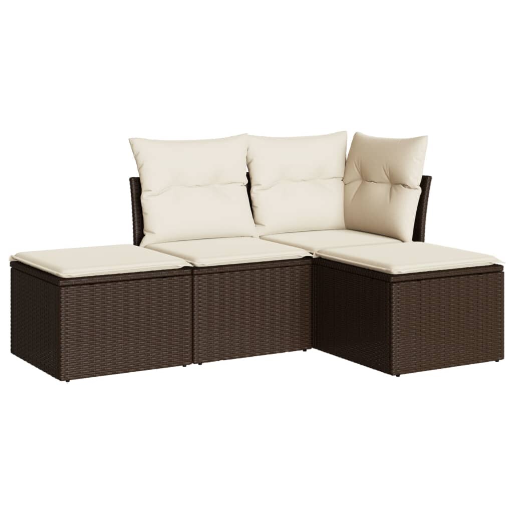 vidaXL 4-tlg. Garten-Sofagarnitur mit Kissen Braun Poly Rattan Image