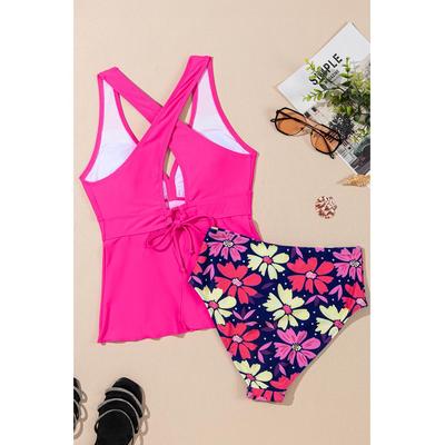 Rosen-V-Ausschnitt mit Rüsche am Saum Floral Bottom Tankini Set Image