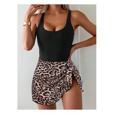 Damen Bedruckte Rundhals Badeanzug mit Breiten Trägern im Two-Piece Stil Image