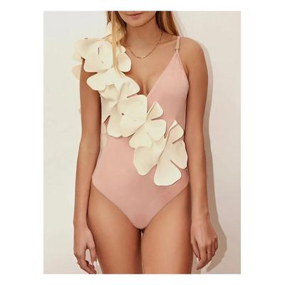Damen Kontrast Blumen Spaghetti-Träger Einteiler Badeanzug Image