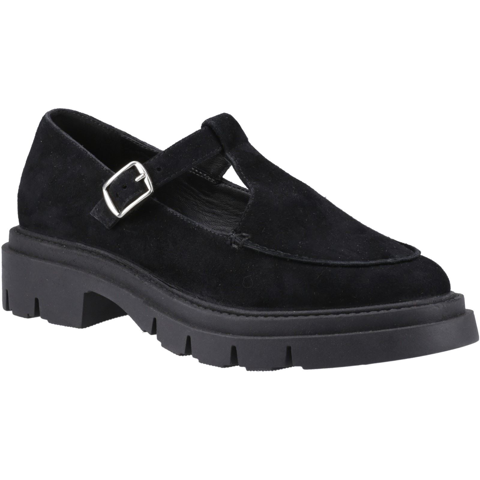 Hush Puppies Nella T-Bar Wildleder Damen Schuhe in Schwarz