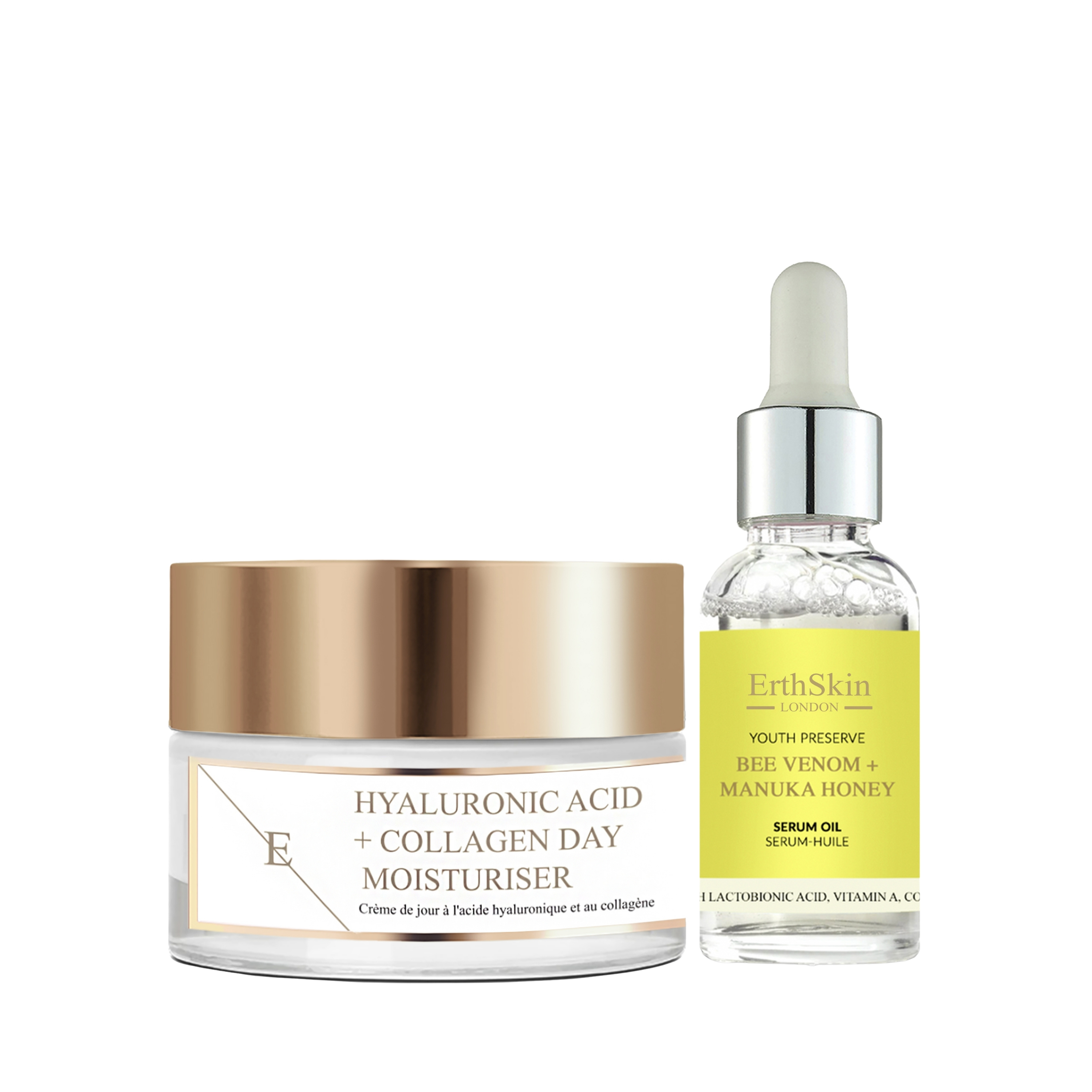 Hyaluronsäure & Kollagen Tagescreme 50ml + Bienengift + Manuka Honig Serumöl 30ml Image