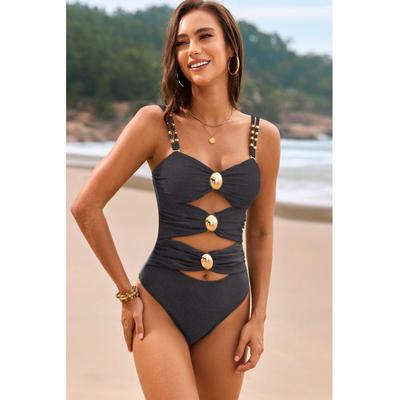 Damen Cutout Rüschensüßherz-Ausschnitt Einteiler Badeanzug Image