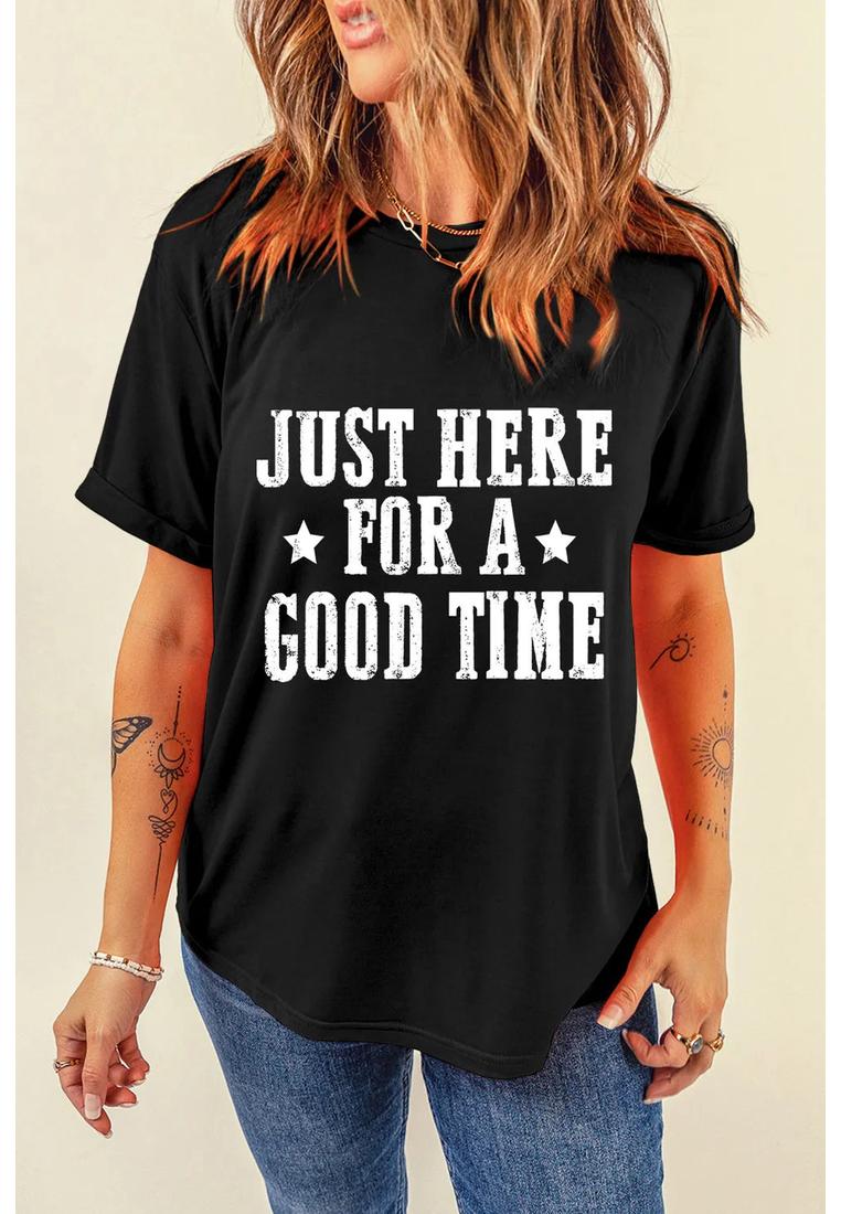 Damen T-Shirt mit Rundhalsausschnitt und kurzem Ärmel mit Buchstaben-Print Image