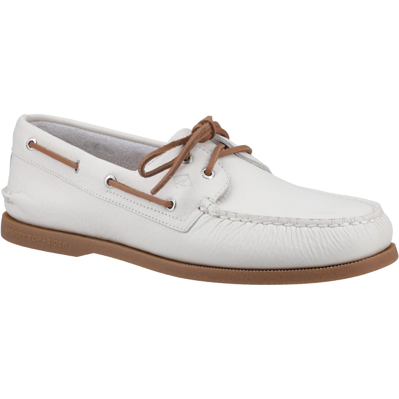Sperry Authentische 2-Eye Leder Herren Bootsschuhe Weiß/Gummi