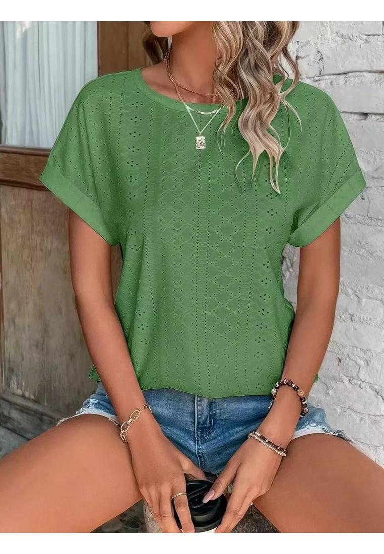Damen Ösen Rundhals Kurzarmshirt Image