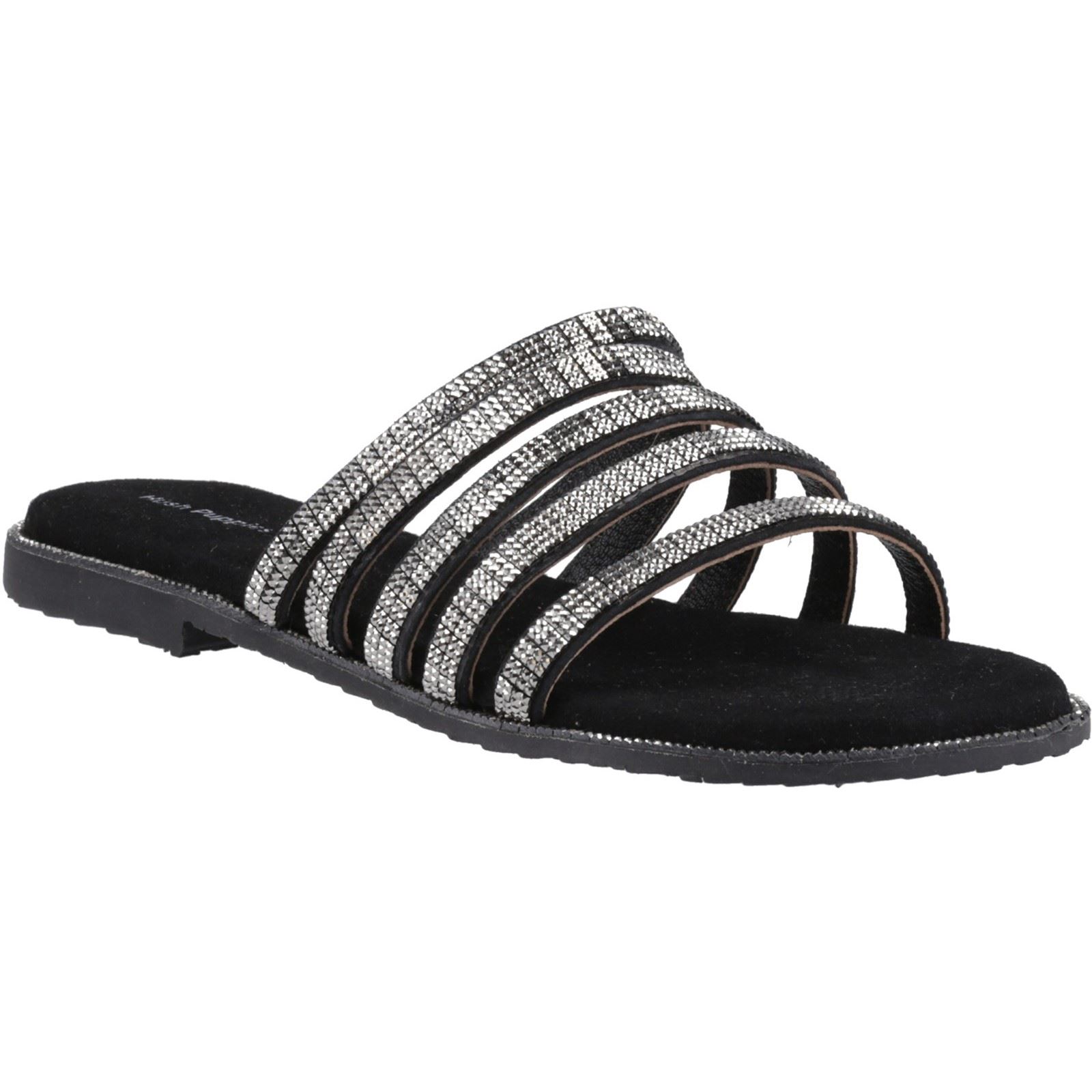Hush Puppies Paris Slide Wildleder Damen Schwarz/Silber Sandalen