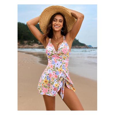 Damen Einteiler Badeanzug mit gedrehtem Front-Crisscross und doppelten Spaghettiträgern Image