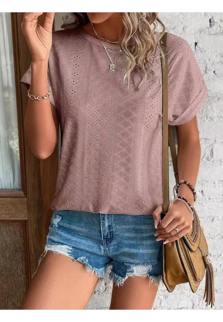 Damen Top mit Rundhalsausschnitt und kurzen Ärmeln mit Ösen Image