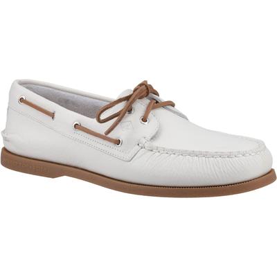 Sperry Authentische 2-Eye Leder Herren Bootsschuhe Weiß/Gummi Image