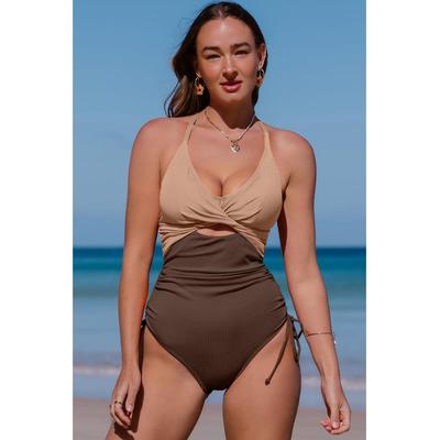 Damen Cutout V-Ausschnitt Spaghetti-Träger Einteiler Schwimmunterwäsche Image