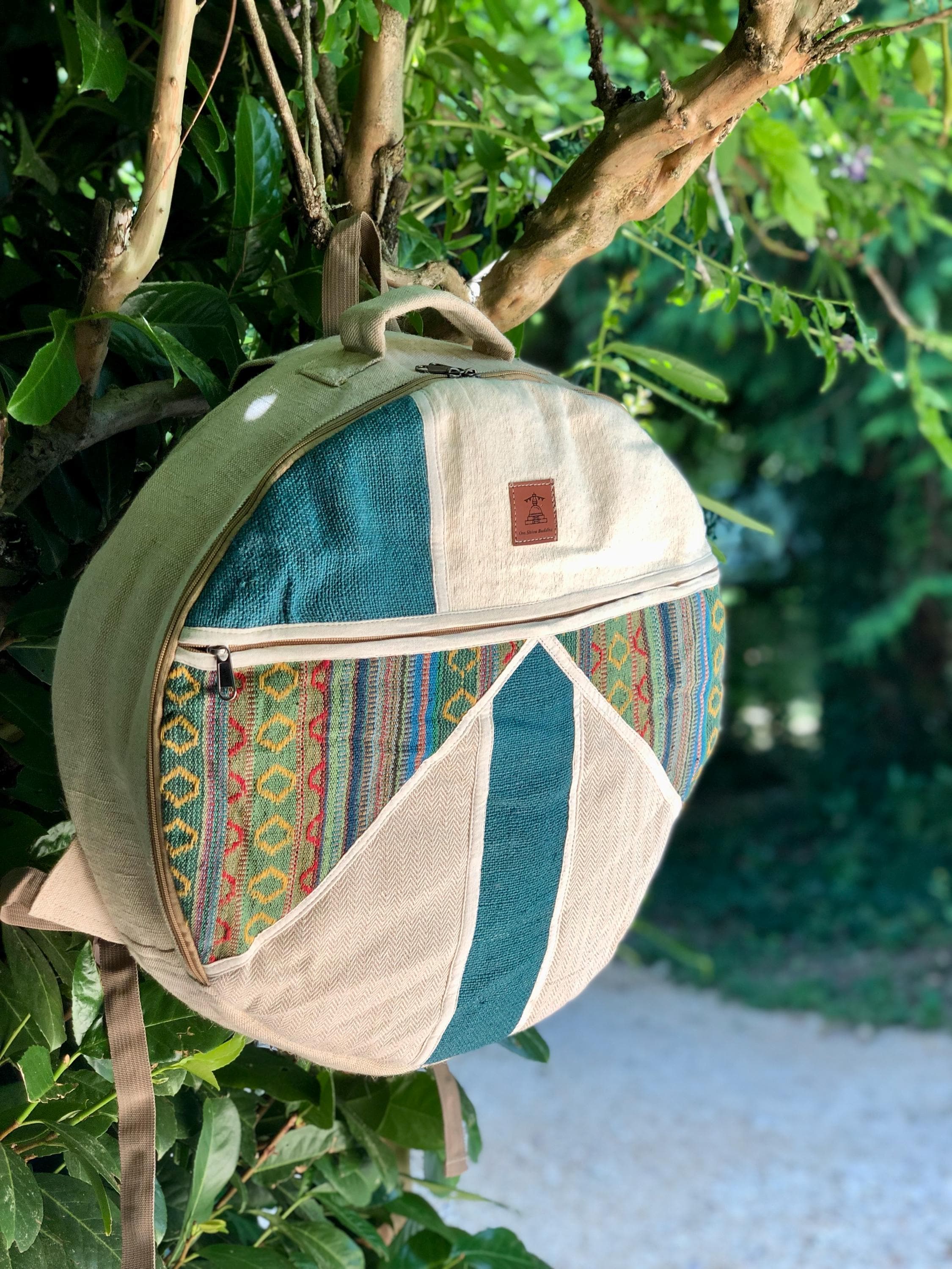 Borsa per tamburo sciamanico 40 x 43 cm - Copertura per tamburo in canapa - Custodia per tamburo fatta a mano - Borsa per tamburo da meditazione - Bor