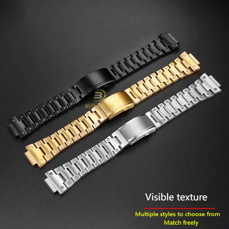 Bracelet en acier inoxydable, argent et or, 16mm, pour Casio GBM-2100 GM2100 GM 2100 GM-2100, chaîne de montre en métal et acier inoxydable