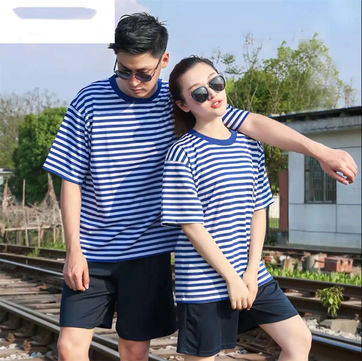 FashionSummer männer Gestreiften T-shirt Casual Blau Kurzarm Klassische T Herren Koreanische Hip-Hop Top Tees Paar T shirts