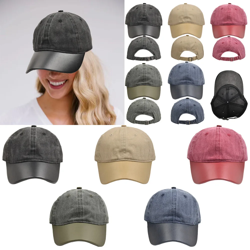 Neue Männer Mode PU Leder Baseball Kappe Casual Papa Hut Frauen Mehrfarbige Snapback Gorros Denim Trucker Cap Outdoor Sonnenhut Image