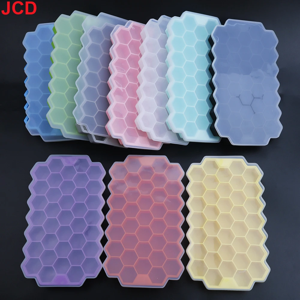 JCD 1 Stück Silikon-Eisblockform 37 mit Abdeckung, Wabennetz, 37 stapelbare DIY-Eisform, wiederverwendbare Lebensmittelqualität ﻿ Image