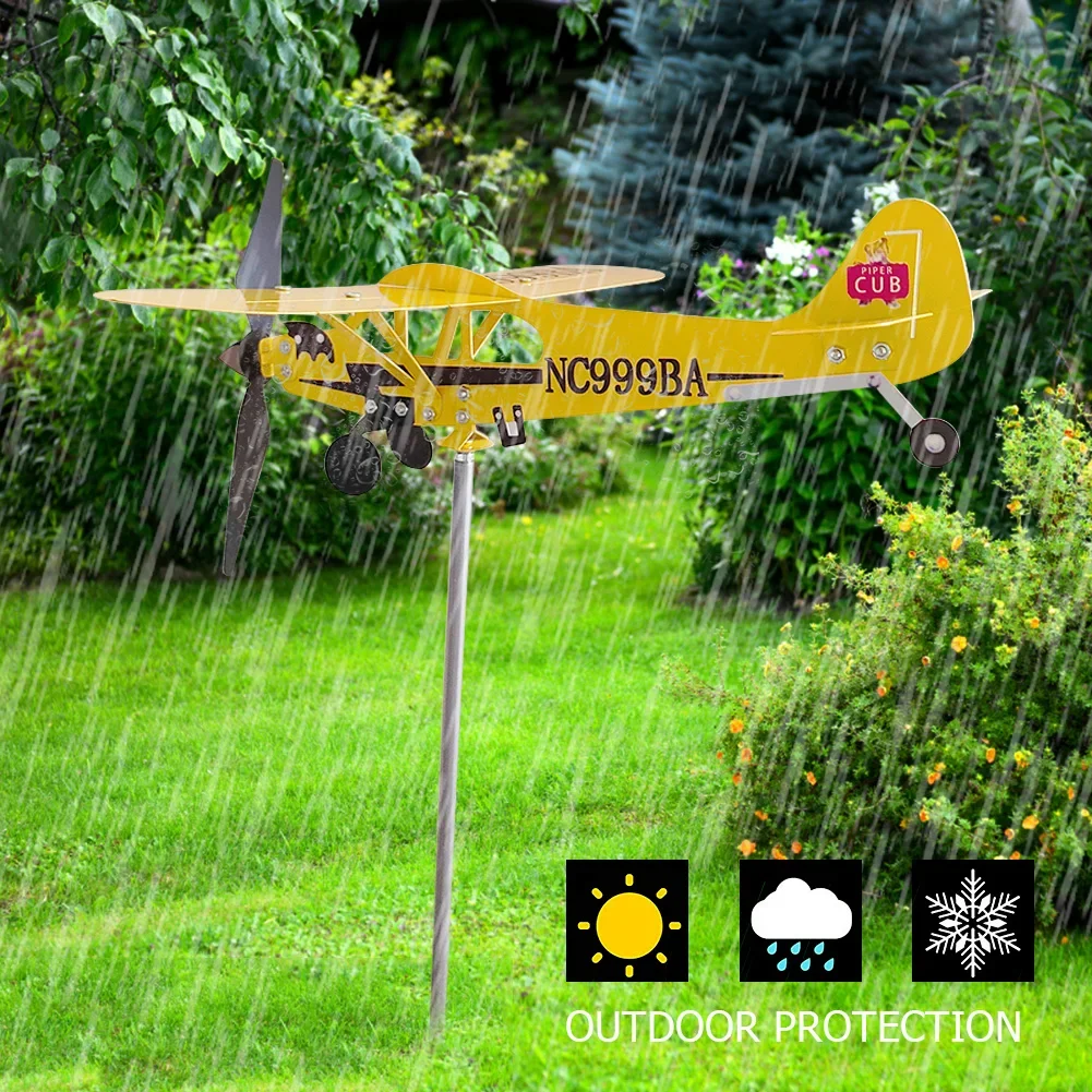 3D Flugzeug Garten Wetterfahne Windrad Korrosionsschutz Metall Flugzeug Plug-in Windmühle Wind Spinner Ornament Outdoor Garten Dekor