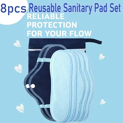 1set of 8pcs blue fleece sanitary mat set TPU coated design includes a storage bag portability and absorption at any time