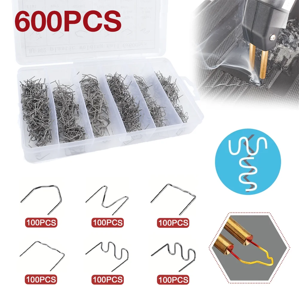 600 Stück Heißklammern für Kunststoffschweißgerät, Werkzeug zur Reparatur von Rissen in Kunststoff, 3 Arten von Schweißdrähten zur Reparatur von Autostoßstangen, Kunststoff-Heißschmelzschweißdraht Image