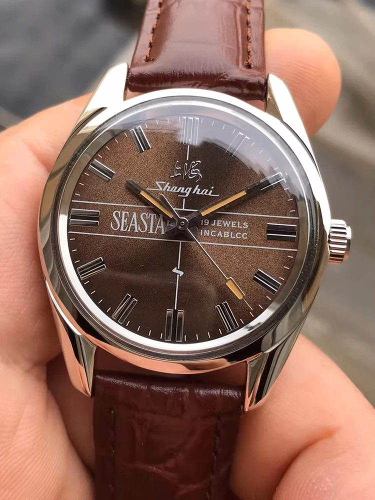Vintage Shanghai Uhren Herren 36 mm Handaufzug mechanische Armbanduhren Retro chinesische antike 7120 Handaufzugsuhren 1963 Hommage