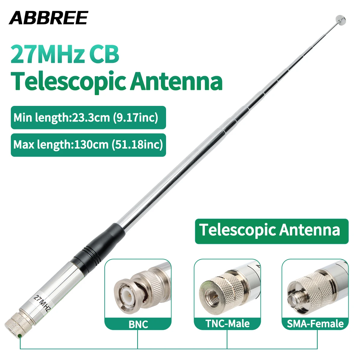 ABBREE 27 MHz BNC SMA-Stecker SMA-Buchse Hand-Teleskop-CB-Antenne für Quansheng UV-K5 UV-K5(8) Baofeng UV-K61 Walkie Talkie Image