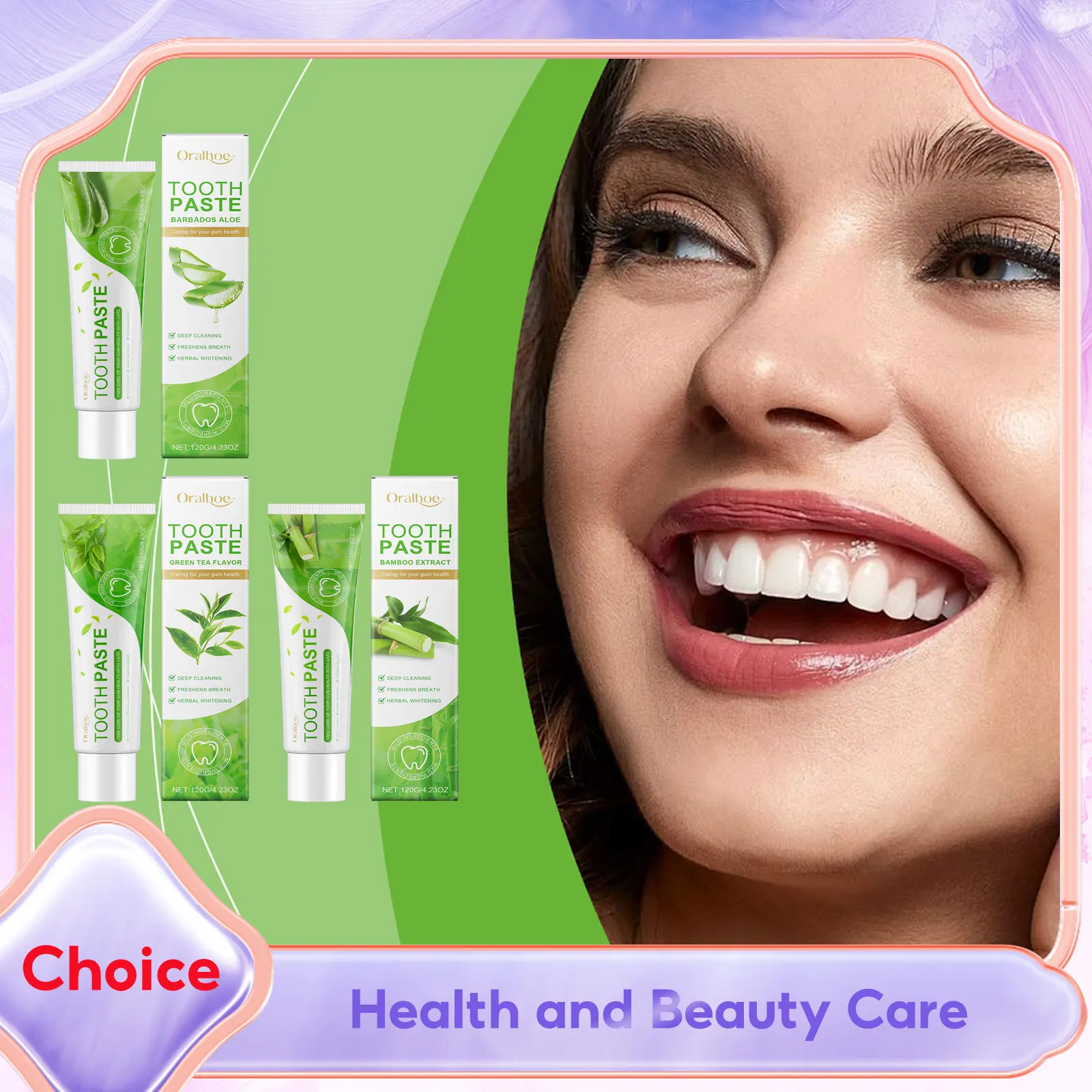 Natürliche Aloe-Zahnpasta, grüner Tee, Bambus, hilft, Zahnfleisch zu beruhigen, reduziert Plaque, erfrischt den Atem, sanfte Reinigung, Zahnaufhellung, Mundpflege Image