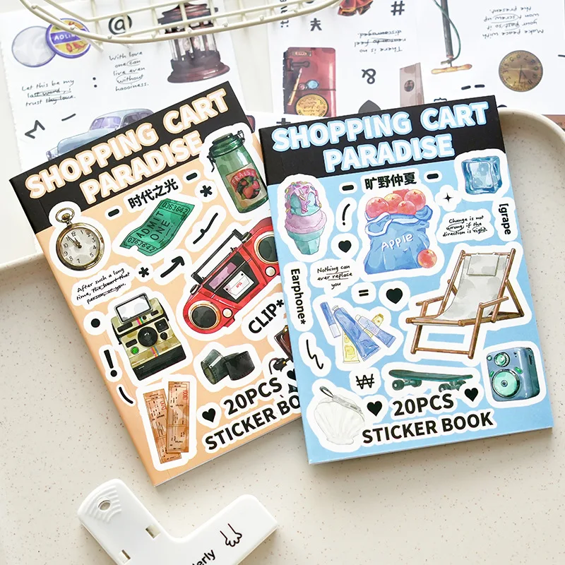 20 Stück ästhetisches Einkaufswagen-Aufkleberbuch, niedliches Alphabet, DIY-Tagebuchzubehör, dekorative Cartoon-Hintergrundaufkleber Image