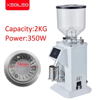 XEOLEO 1450 RPM Commercial Electric Coffee Grinder 74MM Flat Stainless Steel Burr Espresso Coffee Bean Grinder Machine 350W